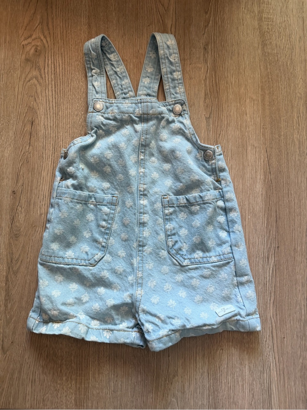 LIKE NEW - 24mo 7 For All Mankind Light Blue Floral Denim Short Overalls